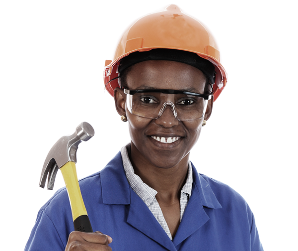 Women with hard hat and hammer