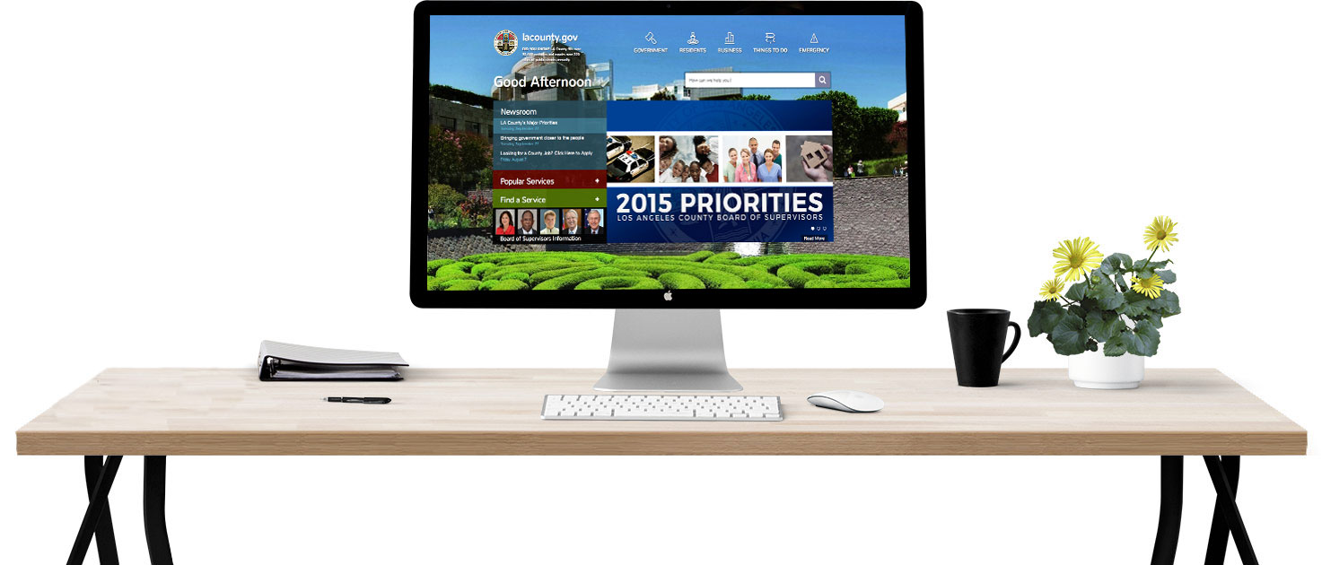 desktop computer with la county .gov website