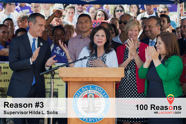 An image of Hilda Solis giving a speech.